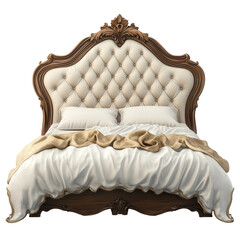Luxurious tufted cream colored headboard bed with plush pillows inviting on transparent background