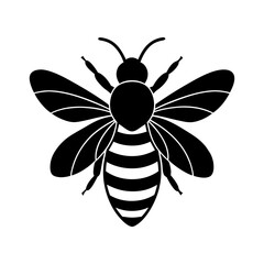 Illustration of a bee with wings and striped abdomen in black and white