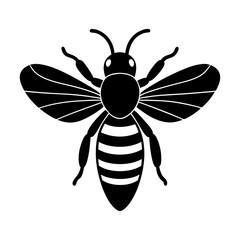 Black and white graphic illustration of a stylized honey bee icon