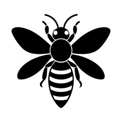 Stylized black and white bee with wings and striped abdomen design