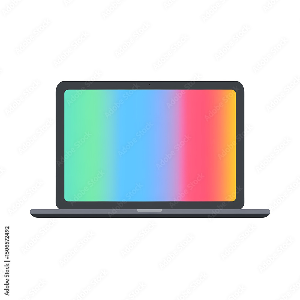 Poster laptop computer with colorful gradient screen on transparent background