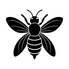 Illustration of a black silhouette of a bee with detailed wings