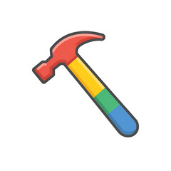 Colorful Cartoon Hammer Illustration with Red Yellow Green and Blue on transparent background