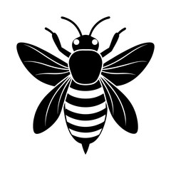 A black and white vector image of a bee with striped abdomen wings