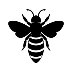 Illustration of a black bee with wings and striped abdomen design