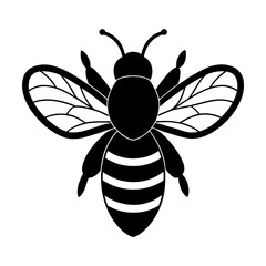 Stylized silhouette of a bee with striped abdomen and detailed wings