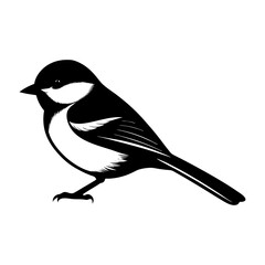 Illustration of a black and white chickadee bird facing left side