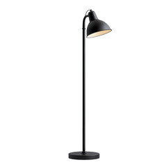 A sleek black floor lamp casts a warm inviting glow illuminating cozy on transparent background