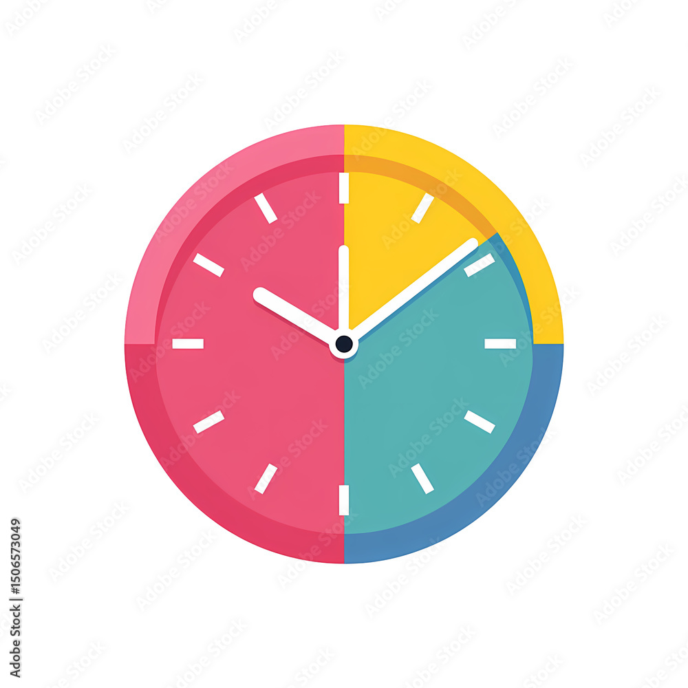 Poster colorful clock icon with different colored sections on transparent background
