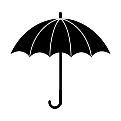 Illustration of a closed black umbrella with a curved handle design
