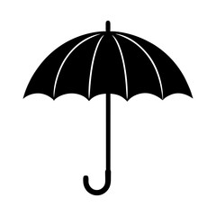 Silhouette of a closed umbrella with a curved handle and canopy