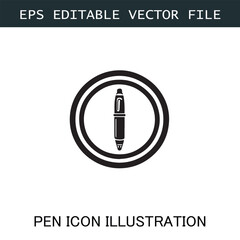 Pen Icon Logo Vector Image in Black and White for Stationery Branding and Graphic Design

