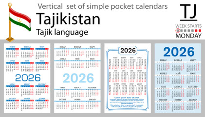 Tajikistan vertical Set of pocket calendars for 2026