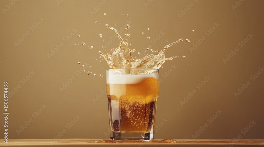Poster A high-quality image of a beer glass with a splash of beer being poured, creating dynamic movement and emphasizing the refreshing quality of the drink.