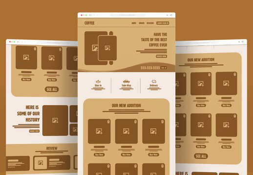 Coffee Shop Landing Page Wireframe Layout