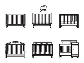 Simple baby crib line art for vector designs