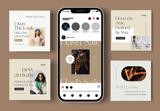 Trendy Fashion Sale Social Media Post Set Template
