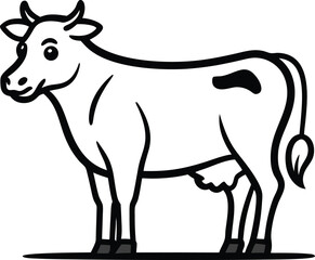 Cow line art vector illustration on transparent background.