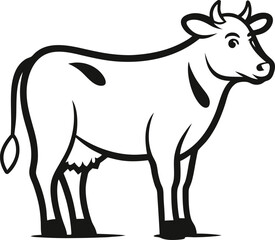 Cow line art vector illustration on transparent background.