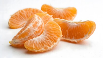 Juicy Peeled Tangerine Wedges on Clean White Surface