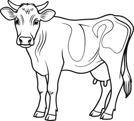 Cow line art vector illustration on transparent background.