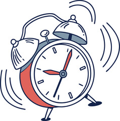 Vintage alarm clock ringing loudly in a vibrant and stylized design