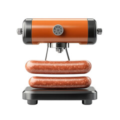 A comical sausage press rendering a playful commentary on modern food on transparent background