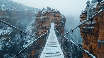 A sturdy suspension bridge standing resilient over a deep canyon, symbolizing strength and reliability.