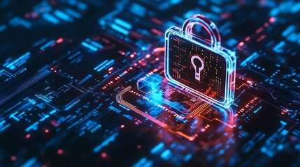 Lock on Circuit Board Illustrating Data Security Concept