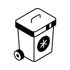 A modern isometric icon showing hospital waste bin