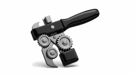 Close Up of Black and Silver Can Opener Isolated on White