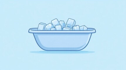 Modern monochrome icon featuring a bathtub with ice cubes, designed in blue and white for clean and functional app interfaces, wellness infographics, and ice bathing therapy visuals
