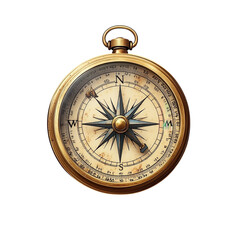 Antique brass compass whispers tales of old voyages and uncharted seas on transparent background