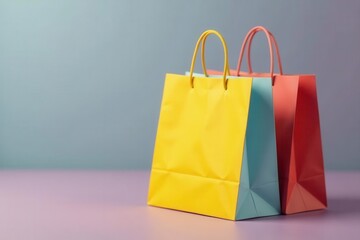 Paper shopping bag with handles, crumpled texture, icon, element, retail