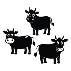 set of black and white cows