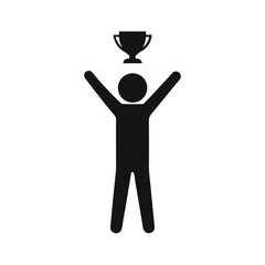 Silhouette of Victorious Person Holding Trophy