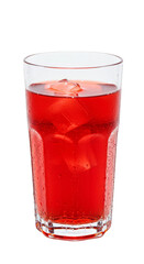 Photorealistic Image Of A Red Drink In A Glass With Ice Cubes And Transparent Background