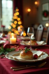 Fototapeta premium Softly lit holiday table, blurred festive details, blur, elegant