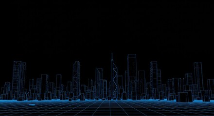 Obraz premium Futuristic city skyline, wireframe style