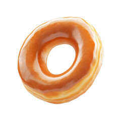 Tasty round donut topped with caramel and vanilla glaze swirl, isolated on white transparent background, concept of sweet dessert snack