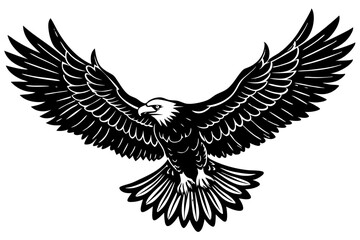 Obraz premium Majestic Bald Eagle in Flight A Powerful Black and White Illustration, eagle, bald, black, white, flight, royalty, powerful, predator, resolution, patriotic, wings, majestic, perfect, picture, stock, 