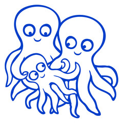 Octopus mom dad child baby mother father family Isolated Vector Graphic Design Illustration

