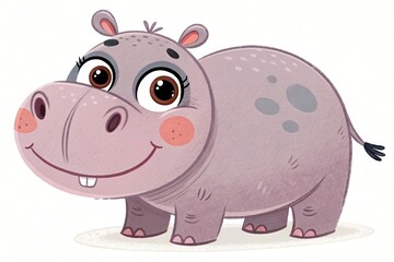 Naklejka premium Adorable Cartoon Baby Hippopotamus Illustration Cute Animal Character Design Perfect for Children s