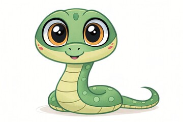 Fototapeta premium Adorable Cartoon Baby Snake Illustration Cute Green Reptile Character Design Big Eyes