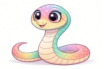 Fototapeta premium Adorable Pastel Rainbow Baby Snake Cartoon Illustration Cute Reptile Character Design