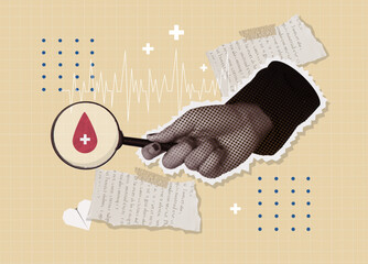 Donation collage exploring blood health and healthcare themes. Vector illustration