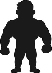 Naklejka premium black and white cartoon silhouette of a bodybuilder man