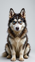 Portrait of a Fluffy Dog with Blue Eyes