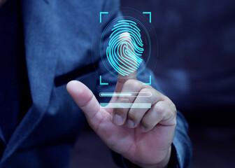 Control with AI by pointing at the touch screen display panel with your finger. High-tech AI