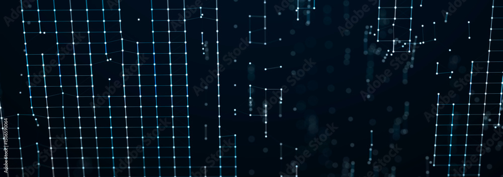 Poster sci-fi background. digital wave with many particles. template for festive presentation. 3d rendering